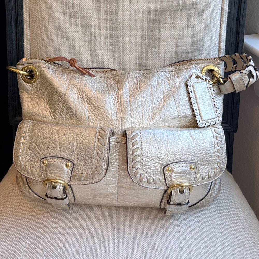 COACH Soho Whiplash Pocket Hobo Metallic Champagne Leather Bag K1193-19014